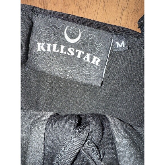 Killstar Gothic Witchy Corset Lace Up Ruffle Handkerchief Hem Black Midi Dress M - Picture 8 of 13